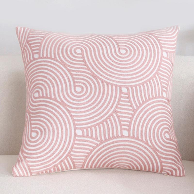 Pink Embroidery Throw Pillow Cover for Sofa Decoration