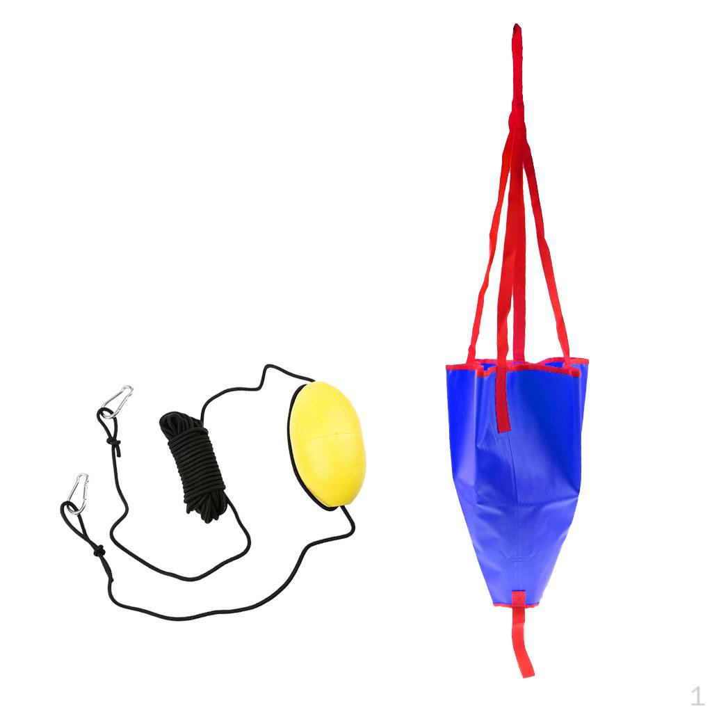 Heavy Duty 18'' PVC Fishing Drogue ing Brake Sock + 30ft Kayak Anchor Tow Rope Throw Marine