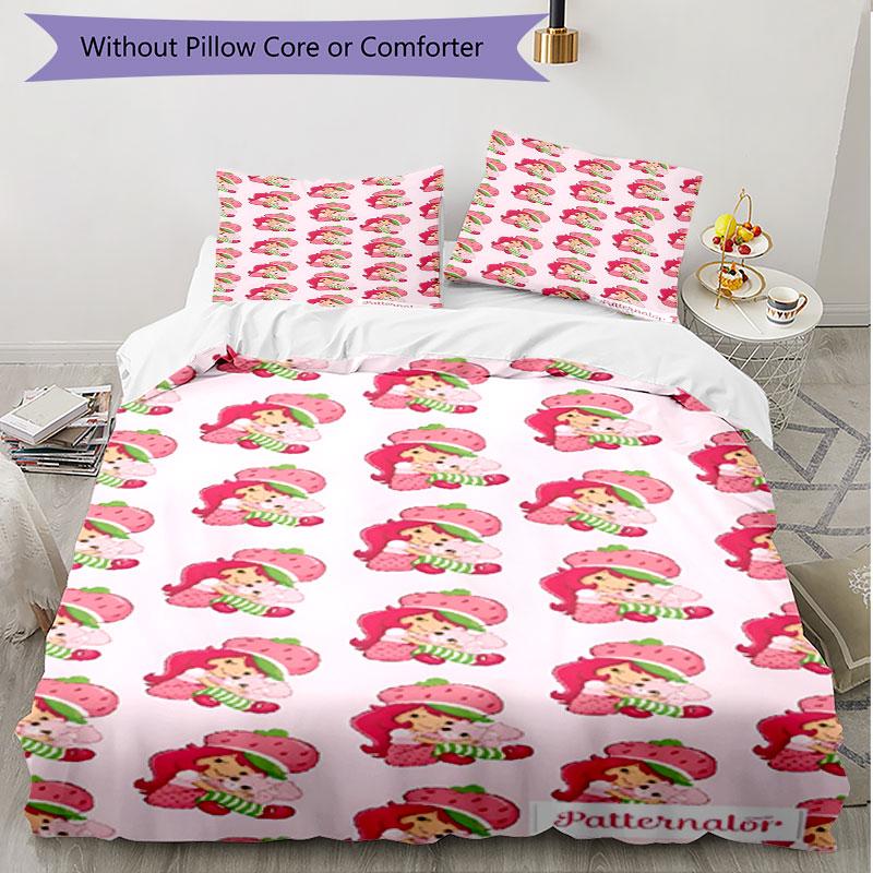 3pcs Duvet Cover Set (1*Duvet Cover + 2*Pillowcase, Without Core), Strawberry Shortcake Print Soft All‑Season Bedding Set, Home Bedroom Decor Gift
