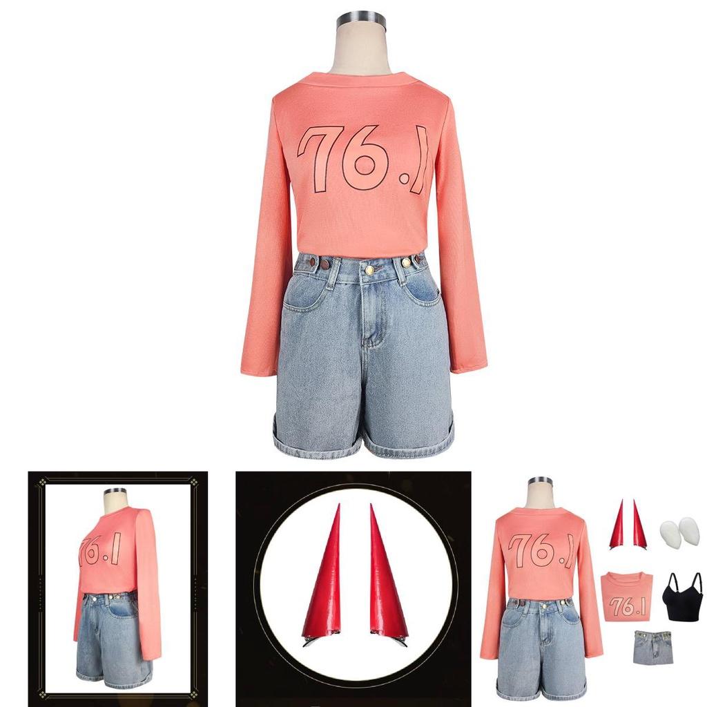 Chainsaw Man Power T-shirt Jeans Cosplay Hair Ornament Teeth Set