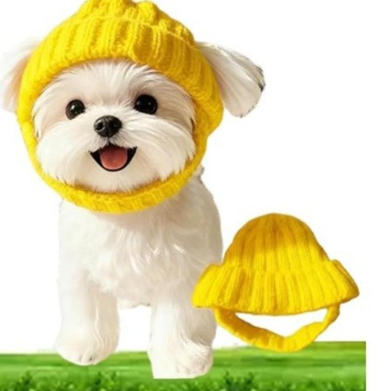 Red Knitted Pet Dog Hat Winter New Year Love Design Wool Cap  Warm Cold-Proof Puppy Headwear Fashionable Festive Pet Accessory