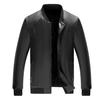 Men Coat Solid Color Stand Collar Windproof Faux Leather Thicken Plush Lining Zipper Jacket Streetwear