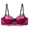 Lace Bra Large Busts Thin Padding 3/4 Cup Wireless Comfortable Underwire-Free In Red Black White Pink Green