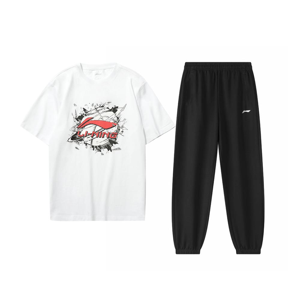 

Li Ning Свободный Удобный Круглый Вырез Короткий Рукав Дышащий Охлаждающий Эффект Манжеты Длинные Брюки Повседневный Спортивный Костюм Мужской костюм AHSUA05-1+AYKT415-1 XL