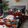 3pcs Christmas Bedding Set - Santa & Snowman Print Duvet Cover and Pillowcases, Breathable Polyester, Machine Washable