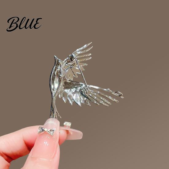 Bird Silhouette Brooch Pin 3D Design Lapel Pin with Cyan-Blue