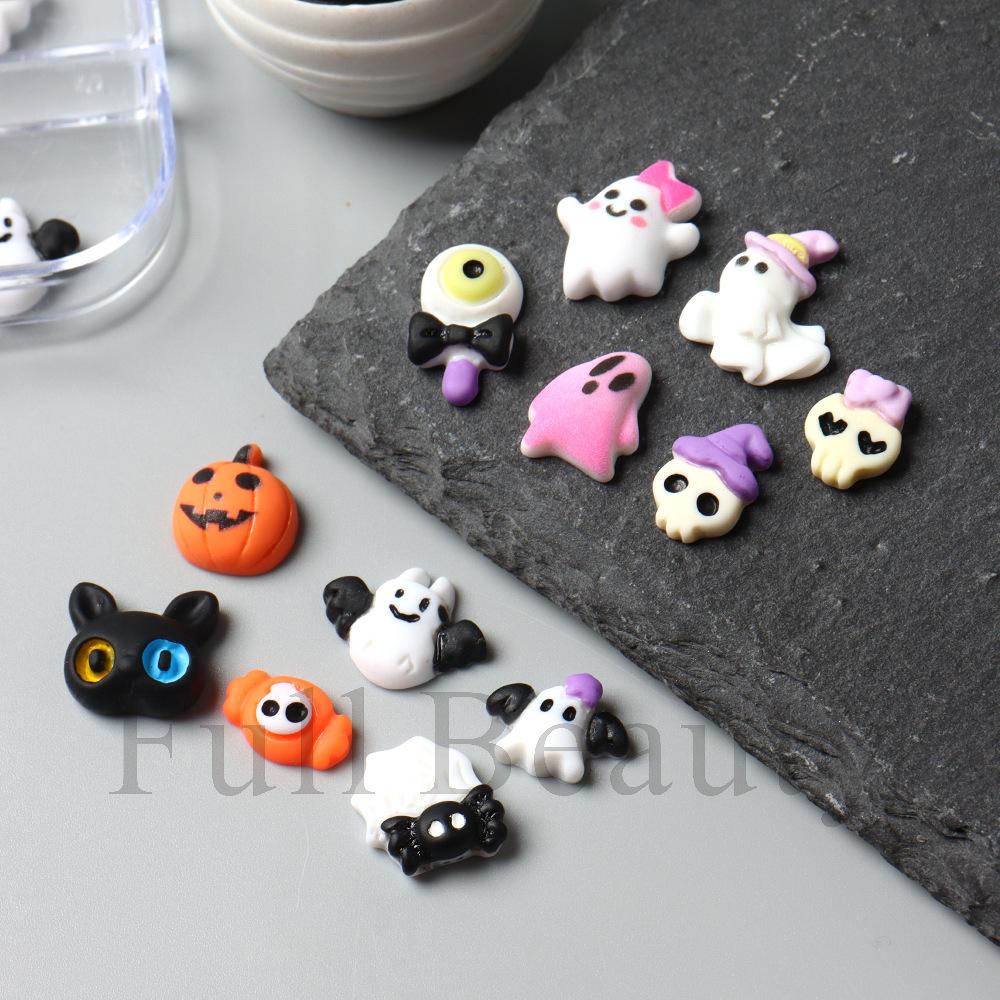 New Nail Art Accessories Halloween Cartoon Cute Resin Ghost Skull Candy Bat Nail Accessories