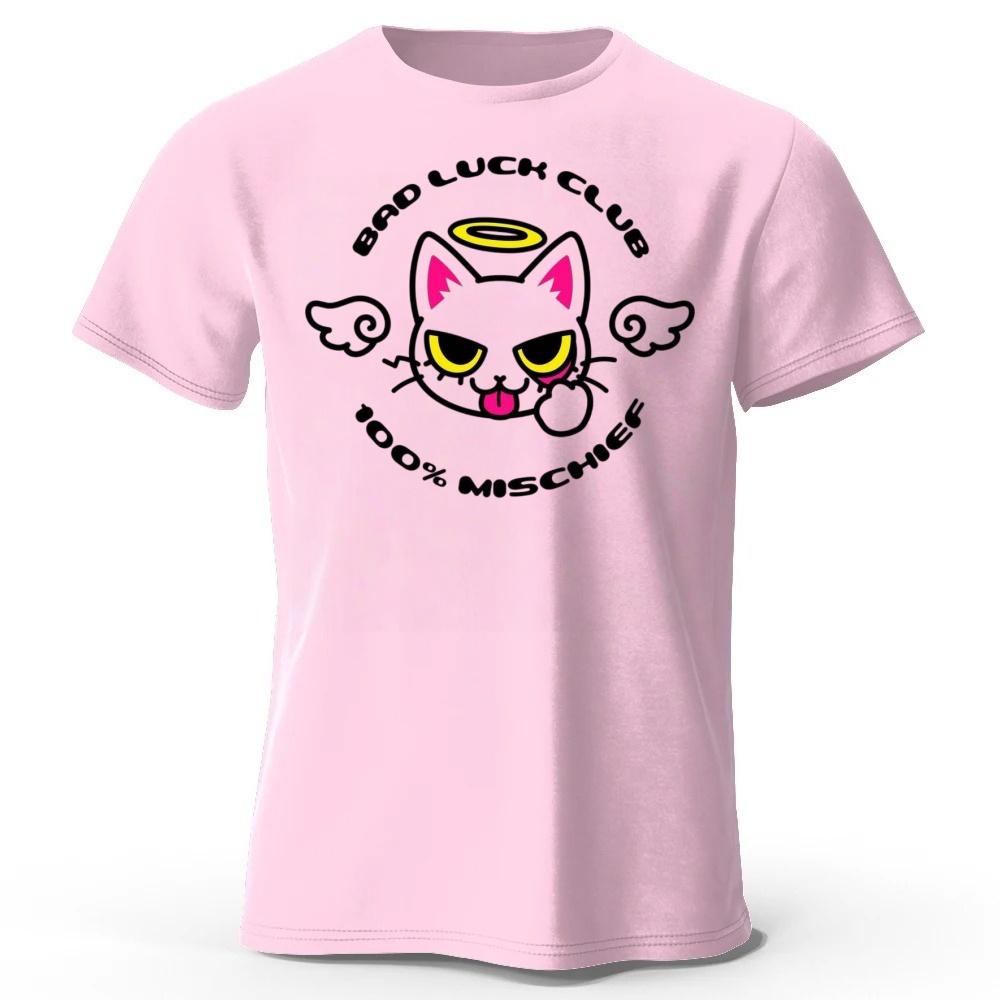 

Mischievous Angel Cat Cotton Short Sleeves Men Street Wear Plus Size Comfortable Soft Casual T-shirts S розовый