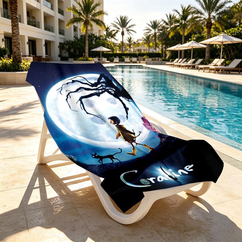 Coraline Print Beach Towel Design, Soft, Lightweight. for Home Bathroom, Spa, Pool, Yoga, Surfing, Camping, Gift for Family, Friend