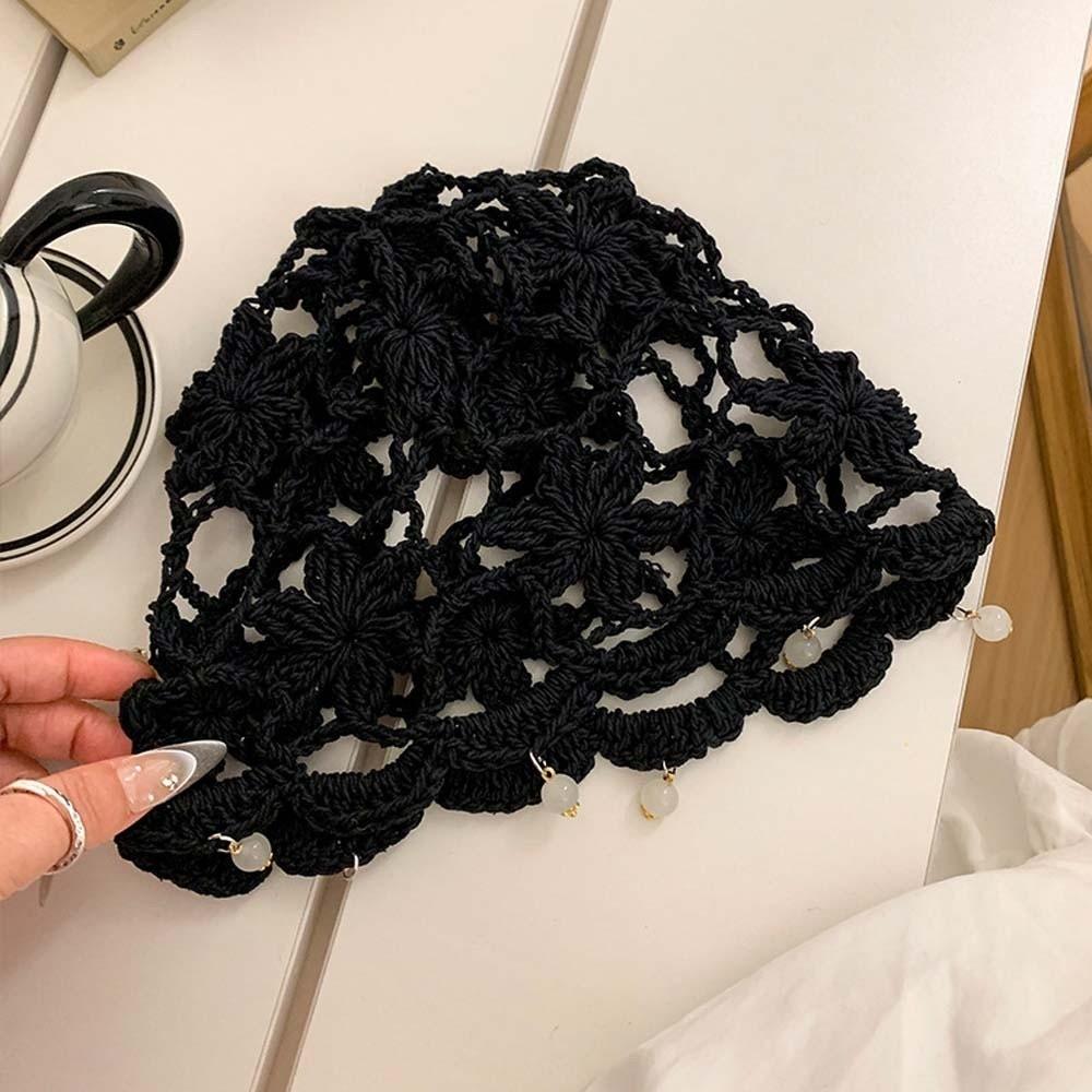 Handmade Crochet Flower Knitted Hat Bohemian Style Woven Cap Cute Hollowed Out Beanie Cap  Women