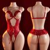 Transparent Red Sex Lingerie Women Super  Erotic Underwear Crotchless Open Chest Lace Teddies Bodysuit Sexy Outfits For Xx18