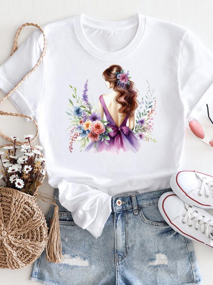 Flower Lovely Trend 90s Clothing Print White T Shirt Short Sleeve Tee Unisex Ladies Casual Top Female Fashion Graphic TShirt