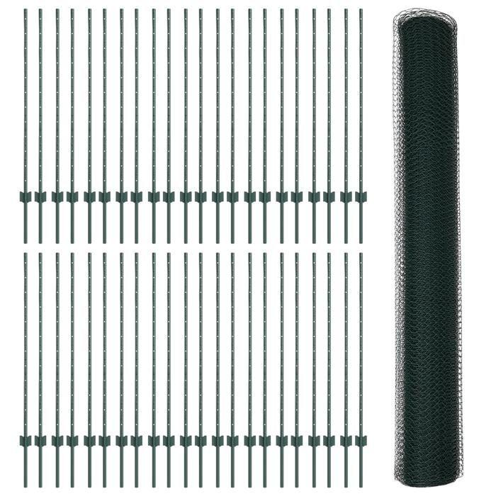 Poteaux de clôture vidaXL 11 pcs U-Channel Vert 120 cm Acier 3336792