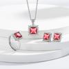 Sterling Silver Jewelry Set, Women's Shining Jewelry Cubic Zirconia Red Crystal Necklace Earrings Ring Birthday Gift Jewelry