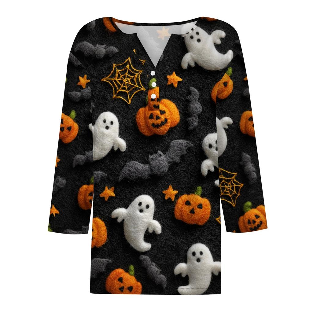 Women's T Shirt Tee Print Button  3/4 SleeveDaily Weekend Fashion Basic V- Neck Regular Top