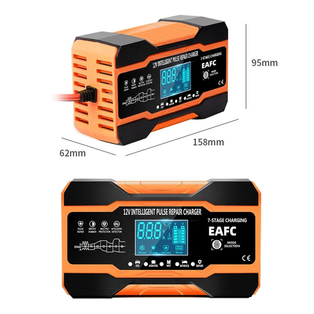 Chargeur de batterie intelligent 7 étapes 12V/24V 12A/10A - Technologie de réparation par impulsions pour l'entretien des batteries au plomb AGM GEL WET