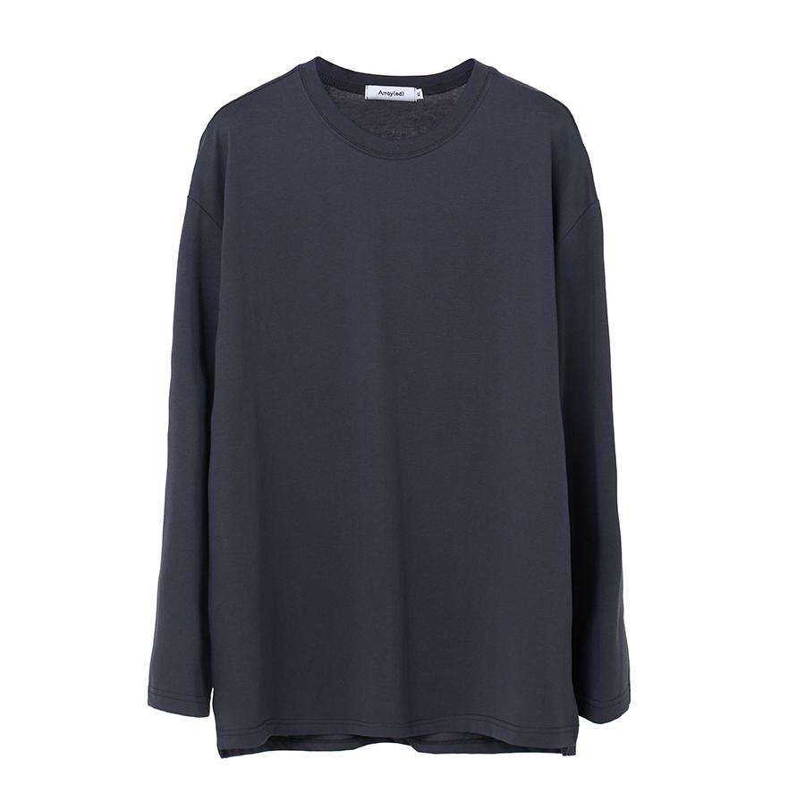 Arrayed Relaxed Cotton Round Long Sleeve T-Shirt [Black]