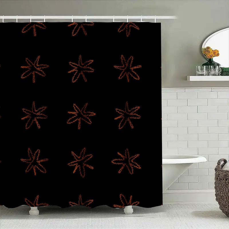 

Stylish Black Floral Shower Curtain Waterproof Decorative Bath Mat Room Divider Home Decoration Size180X200Cm Materialpolyester W60H190(CM)-1 Pcs