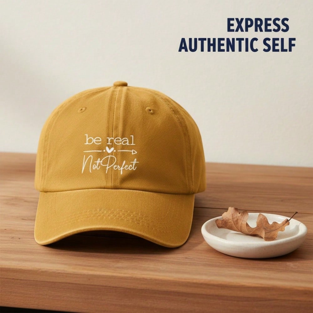 [Washed Baseball Hat] Unisex Letter "Be Real Not Perfect" Print  Adjustable Breathable Soft Fabric Casual Outdoor Sports - Inspirational