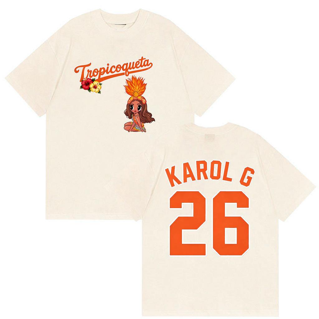 Karol G Tropicoqueta Album 2026 Double Sided Print Shirts Unisex WoUnisex Vintage ONeck Fashion Oversized Cotton Y2K Tshirt Clothing