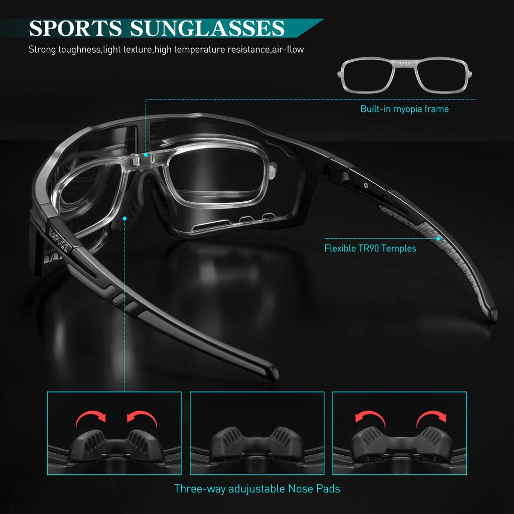 Kapvoe Photochromic Cycling Glasses UV400 Sunglasses Built-in Myopia Frame Sports Bike Eyewear Outdoor Bicycle Goggles