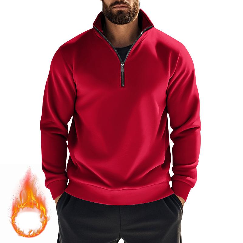 Men S Casual Zip Stand Collar Fleece Solid Color Sweatshirt
