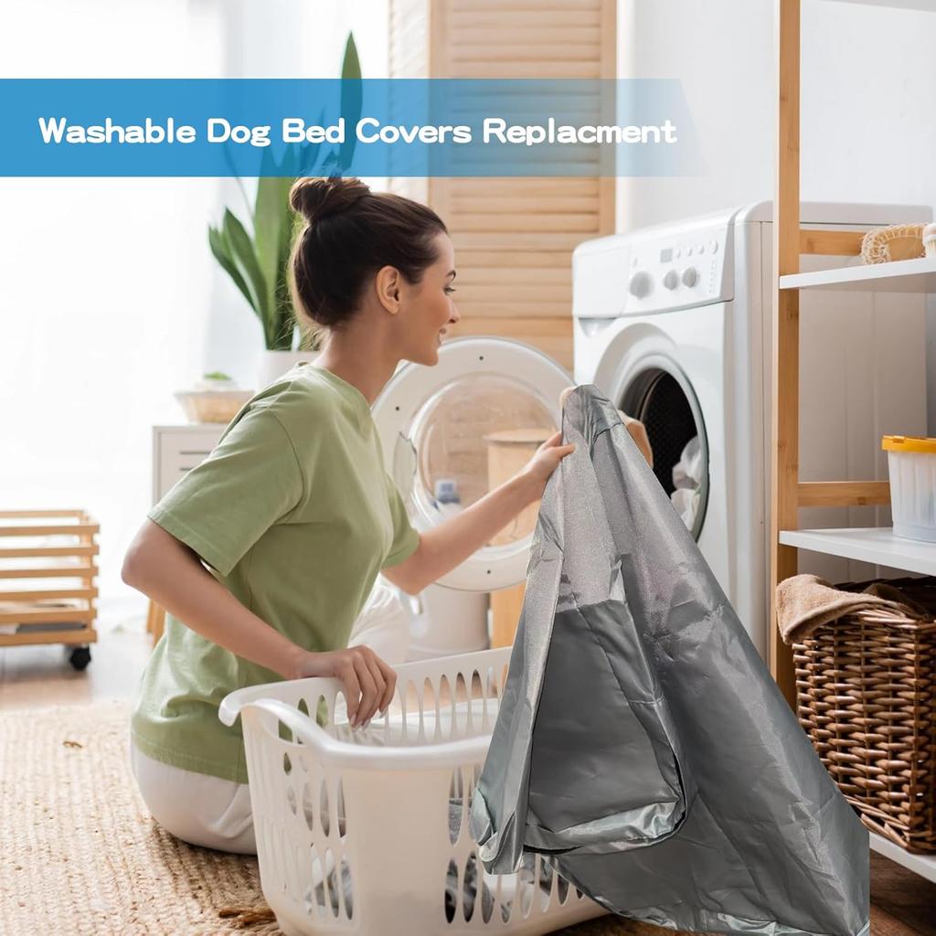Dog Bed Cover 100% Waterproof Replacement Pet Bed Cover for Dogs Bedding Washable Grey, (Medium)