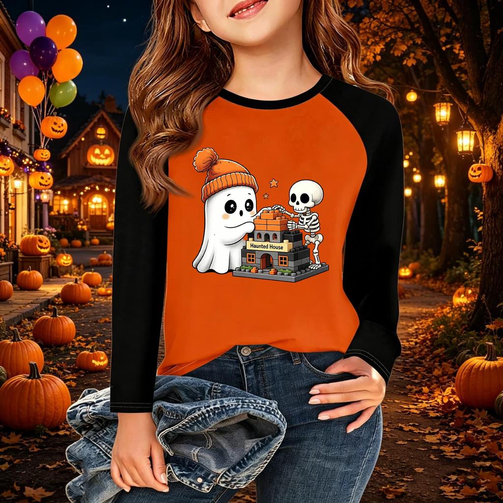 Kids' Halloween Printed Long Sleeve Neck T-Shirt for Casual Wear