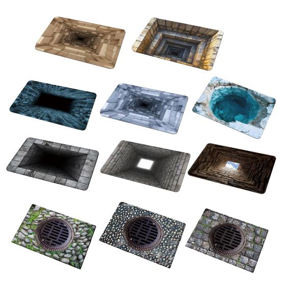 3D Optical Illusion Rug Realistic Visual Trap Doormat Endless Abyss Entrance Rug Non-Slip Floor Mat for Bedroom Bathroom Living Room
