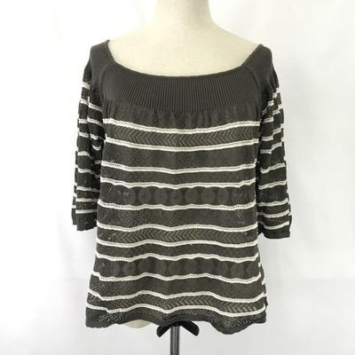STRAWBERRY-FIELDS Stricktop Damen Einheitsgröße Khaki Streifen Japan(GEBRAUCHT)