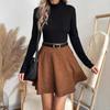 Women's Faux Suede Skirt Casual Irregular Hem Mini Skirt Solid Color Flared Skirt