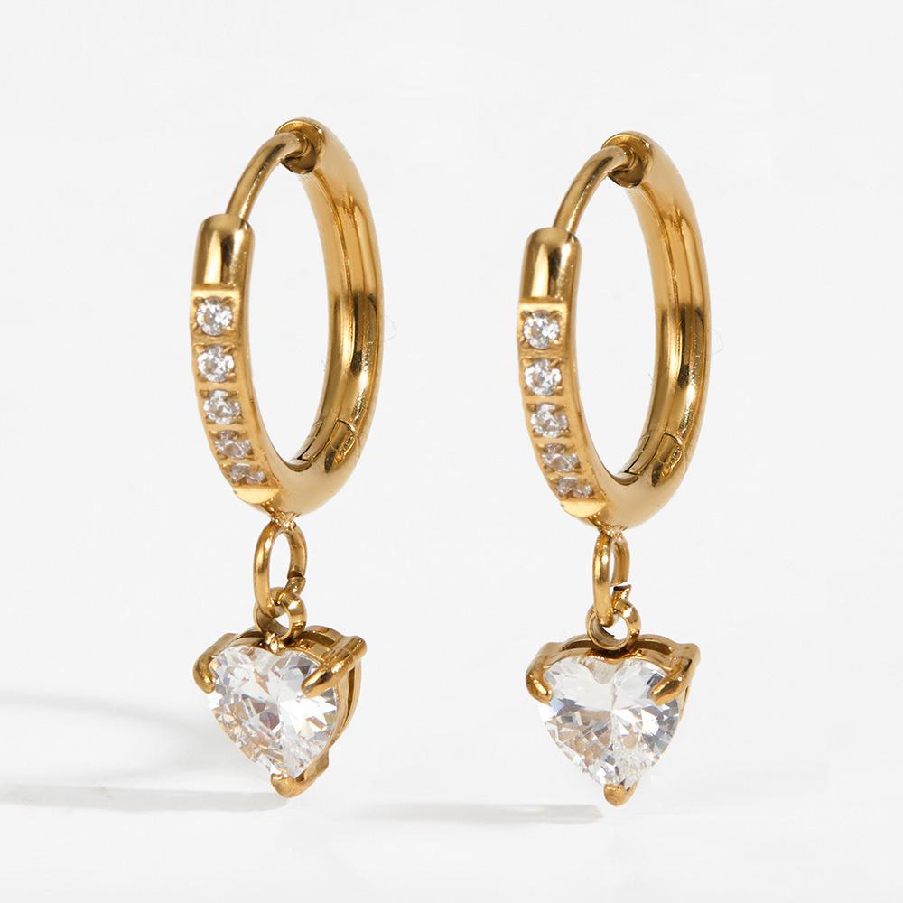 316l Stainless Steel Circle Round Hoop Earrings Heart Waterdrop Crystal Pendant Sparkling Zircon Huggie Earring Classic Jewelry