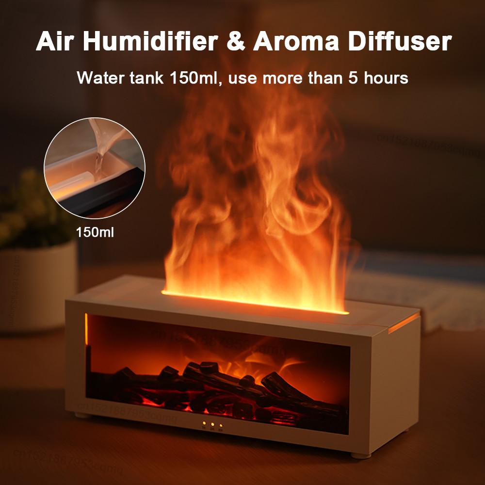 7 Color Flame Light Air Humidifier Household Room Essential Oil Diffuser Portable Fireplace Aroma Humidifier