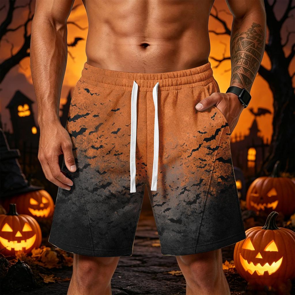 Men's Loose Fit Halloween Themed Shorts with Drawstring Waist and Multiple Pockets Casual Sport Shorts for Everyday Wear