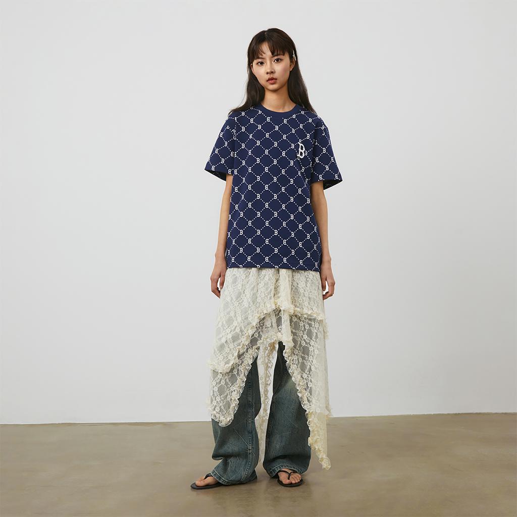 New MLB MONOGRAM Reading Collection T Shirt Unisex Navy Blue 3ATSM0143-43NYS