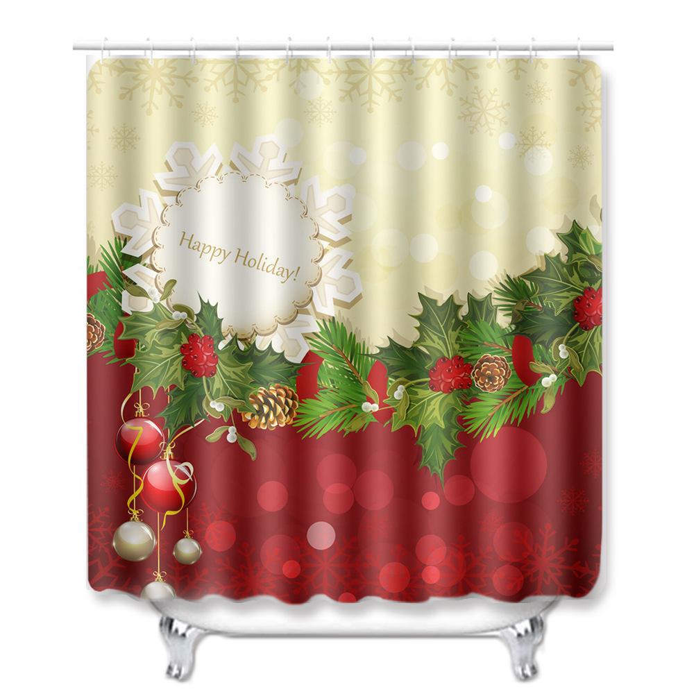 Christmas Shower Curtain Floor Mat Combination Four-Piece Set Bathroom Toilet Carpet Shower Room Mat Foot Mat