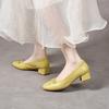 Eckiger Kopf High Heels Damen Frühling und Sommer Schleife leichter Mund dicker Absatz mittlerer Absatz ein Pedal einzelne Schuhe Mary Jane Schuhe
