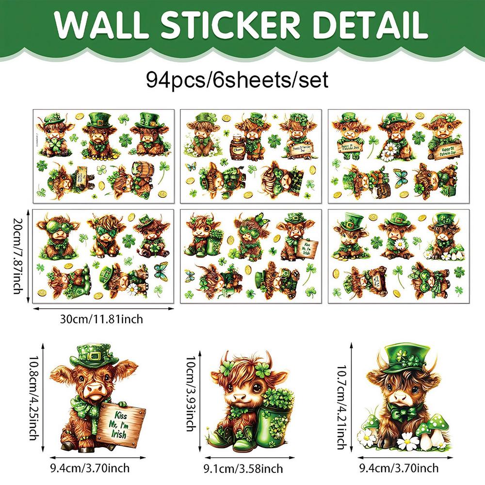 

St Patricks Cow Stickers PVC Festive Cute Reusable Party Decorations Shamrock Cow Transfers Stickers For Notebook Computer Water