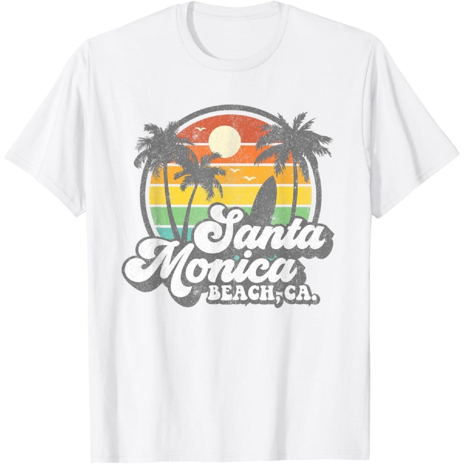 Vintage Santa Monica Beach California Surf Surfing 70 s Gift Men Women Kids T-Shirt S