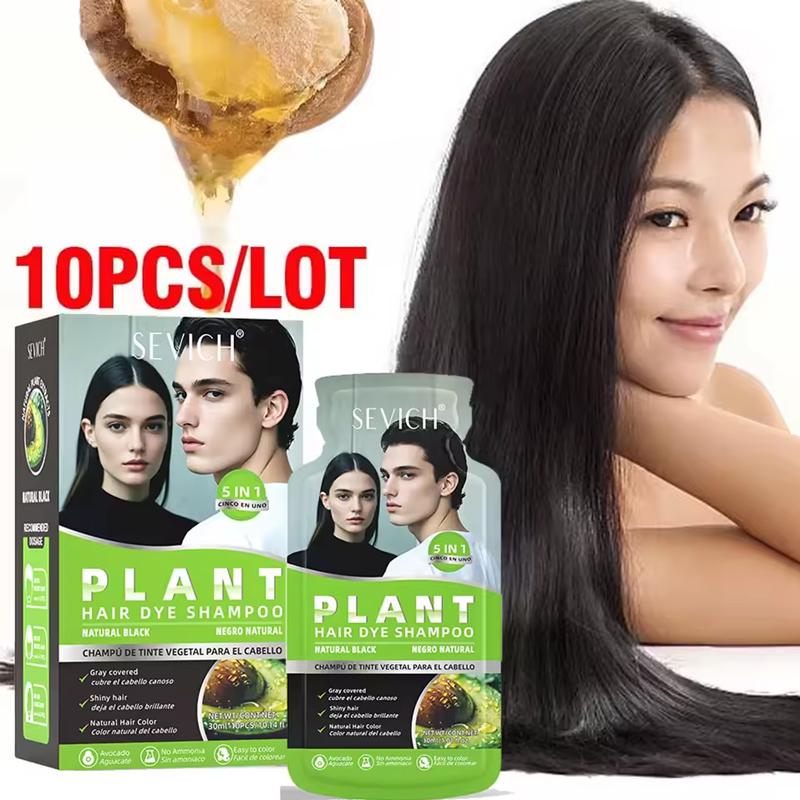 SEVICH 30ml×10 Stück Haarfärbeshampoo zur Grauhaarabdeckung, Pflanzenbasiertes Haarfärbeshampoo, Schnellfärbendes Shampoo in Sachets, Naturschwarz