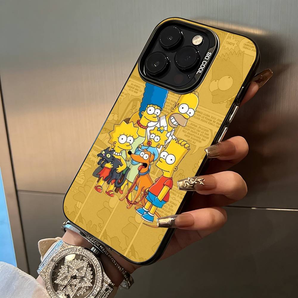 Simpsons-Funny Cartoon Phone Case For iPhone 17,16,15,14,13,12,11 Plus Pro Max Colored Silver Phone Case