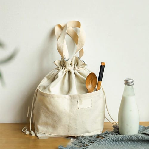 HAUUFENN Bento Bag, Lunch Bag, Insulated Lunch Bag, Large Capacity, Drawstring Style, Insulated Lunch Bag, Waterproof, Lightweight, Foldable, Perfect