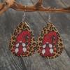 Leopard Print Double-Sided Leather Earrings with Red Santa Claus Design