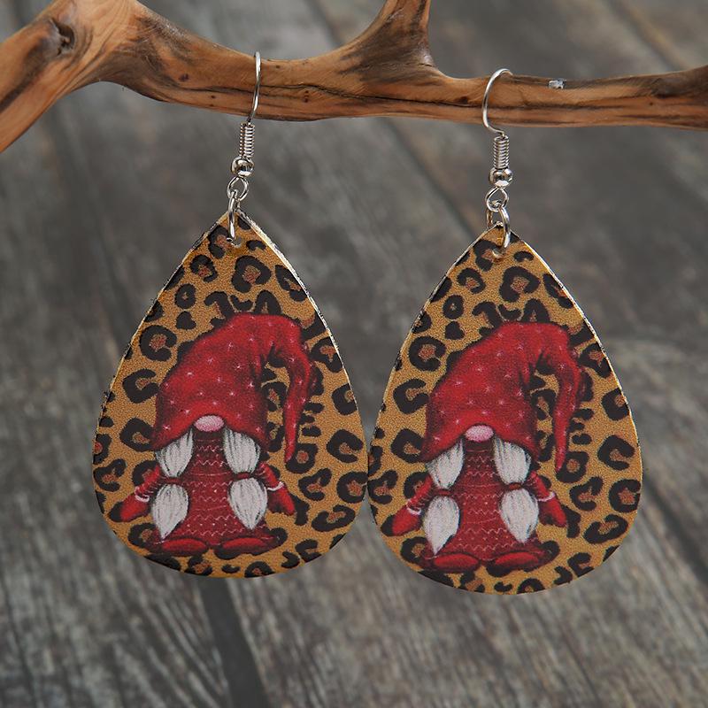 

Leopard Print Double-Sided Leather Earrings with Red Santa Claus Design