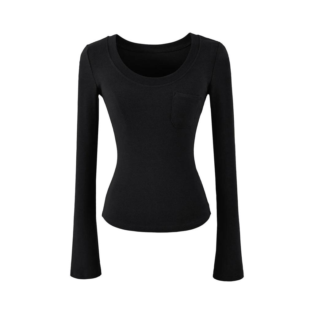 Spicy Girl Style Sexy Figure-Hugging Long Sleeve Round Neck T-Shirt for Women - Spring 2026 Trendy Slimming Top