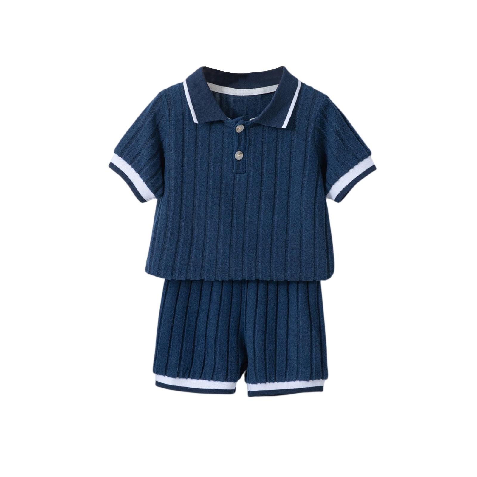 

Комплект в полоску для мальчиков - Рубашка с коротким рукавом и шорты 120 тёмно-синий