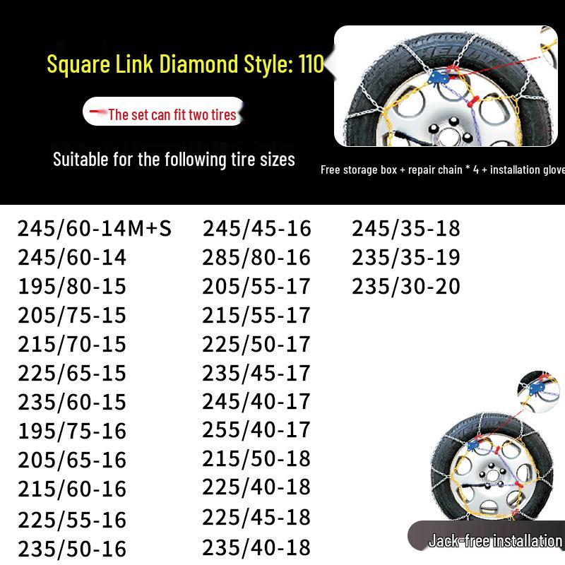 Winter Emergency Stainless Steel Anti-Skid Tire Chains for Cars, Trucks, and Vans
