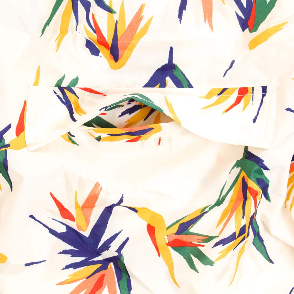 KiU Starkregenponcho für und mit Aufbewahrung und Tropenblumen- und Vogel-Fahrradfahren, Wasserabweisend Wasserdicht, Tasche, Herren Damen, Design, Off-White,