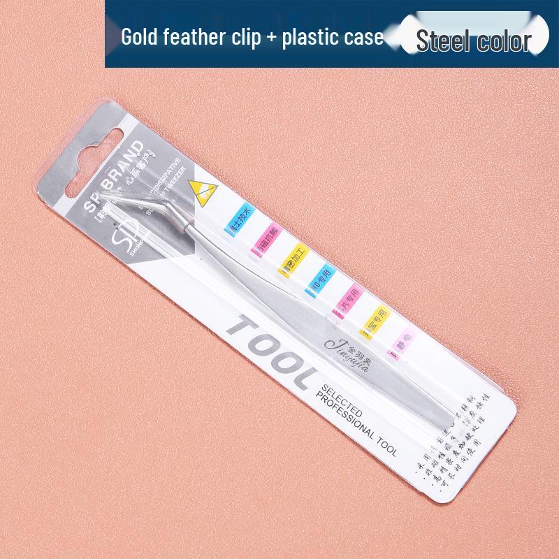 Plated Iridescent Precision Stainless Steel Rose Gold Feather Tweezers for Grafting False Eyelashes