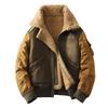 Men's Winter Lapel Leather & Fur Color Block Jacket 